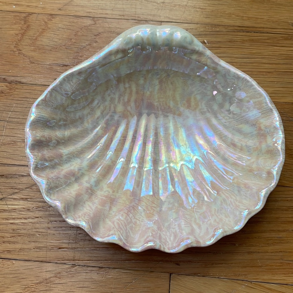 Vintage Ceramic Pink Shell Trinket / Jewelry Tray/ Bowl